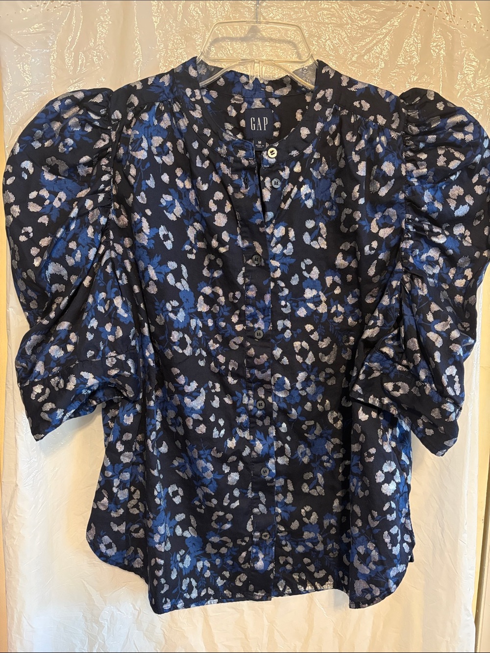 GAP Navy Blue Floral Puff-Sleeve Blouse